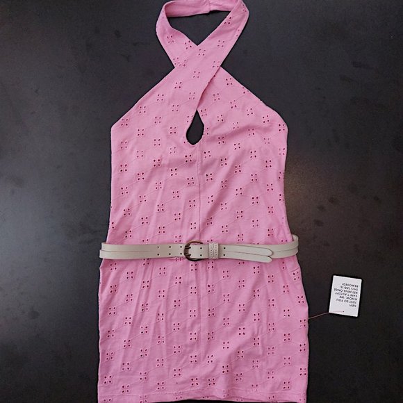 ASOS Cross Front Bubblegum Eyelet Mini Dress - Picture 6 of 7